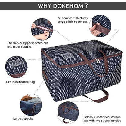 DOKEHOM 3-Pieces 105L Large Storage Bag, Fabric Clothes Bag, Thick Ultra Size Under Bed Storage, Moisture proof (Blue, 3 Pack)