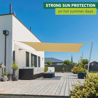 Windhager Capri Rectangular Sun Sail, 3 x 4 m, Sun Protection for Garden and Patio, UV and Weather Resistant, Champagne, 10759, Cream White