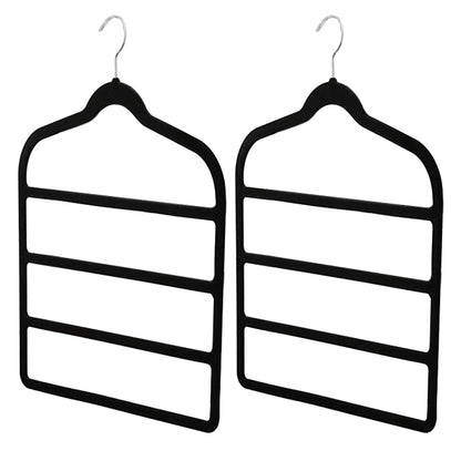 2PCS Velvet Trouser Hangers, Trouser Hanger Space Saving, Black Velvet Hanger, Multiple Layer Wardrobe Organiser for Pants, Jeans, Scarves