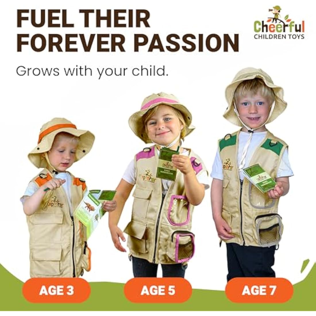 Cheerful Children Toys Kids Explorer Kit Bug Hunting Costume includes Hat Cargo Vest for 3-7 year old boys girls Outdoor Backyard Safari Nature Zoo Keeper STEM Educational