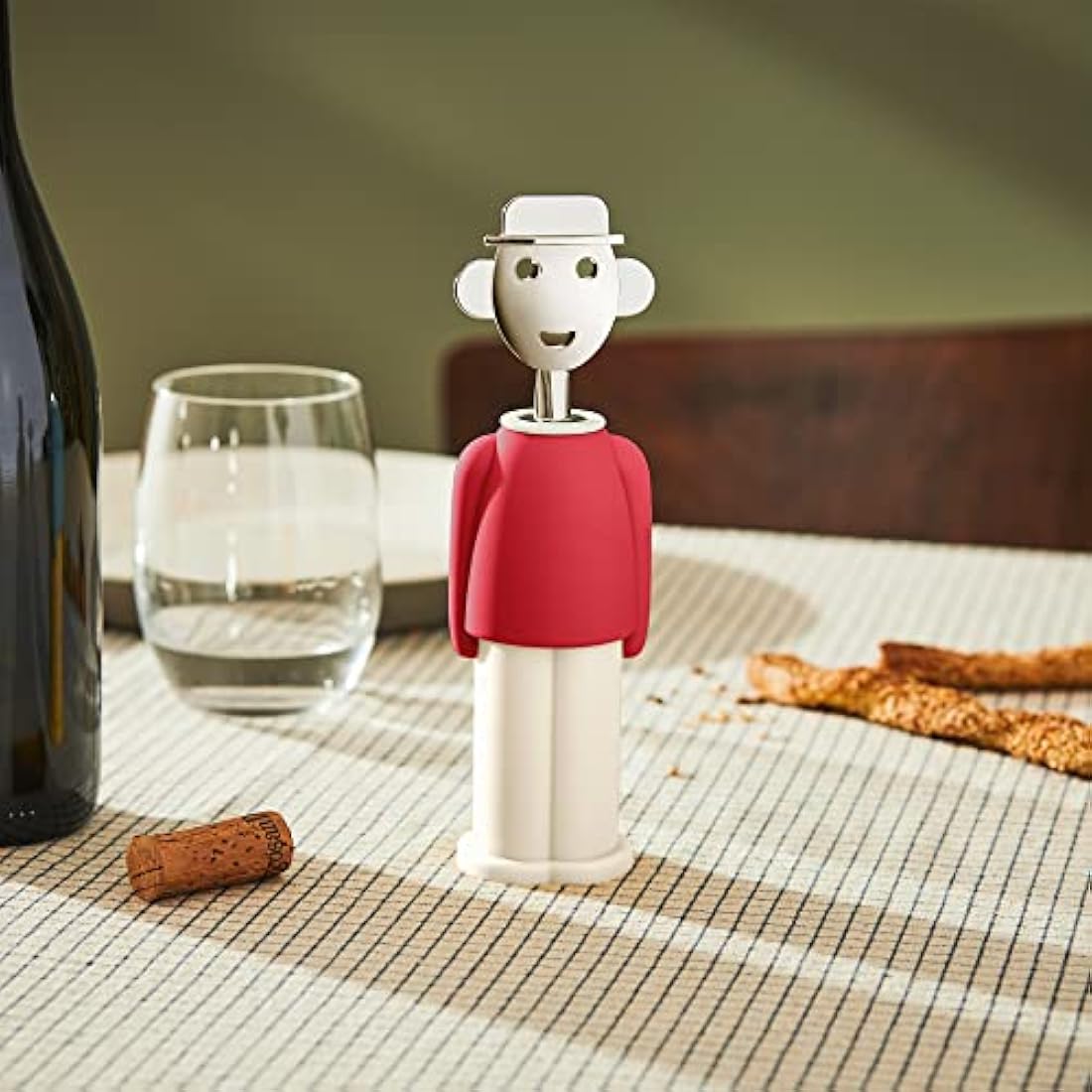 Alessi AAM23 R Design Corkscrew, Chrome Zamak and Thermoplastic Resin, Red