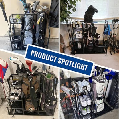 Mythinglogic Golf Storage Rack, Golf Organiser with Wheels, Golf Club Organisers Extra Large Design for Golf Bag Storage and Other Golf Club Accessories