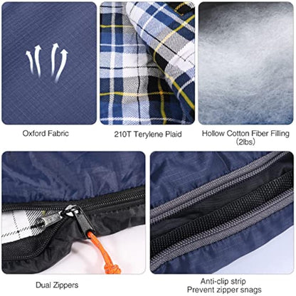 REDCAMP Cotton Sleeping Bag for Adult with Removable Pillow, Wide Sleeping Bag with Hood for 3-4 Season Winter Cold Weather Camping Fishing