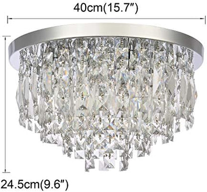 A1A9 Modern Crystal Chandeliers Ceiling Lights, Clear K9 Crystal Chrome Flush Mount Lights, Elegant Round LED Pendant Lamp for Living Room, Dining Room, Bedroom, Lounge (Diameter 40cm)
