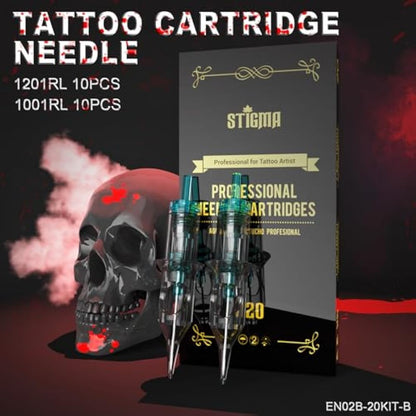 STIGMA Rotary Tattoo Machine Kit with 20pcs Cartridges Needles, Digital Display, Power Supply, Plastic Box for Beginners and Artists