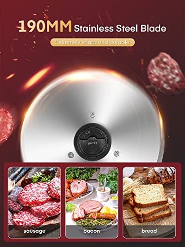 FOHERE Electric Meat Slicer Machine 200W for Home Use, with 2 Removable Stainless Steel Blade(Smooth/Serrated) and Food Pusher, Safety Switch, 0-15mm