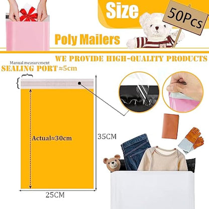 50pc 25x35cm Yellow Vinted Postage Bags Mailing Bags for Clothes,Mailing Poly Postal Self Seal Bags,Parcel Shipping Bags Strong Packaging Bag Delivery Bags Plastic Envelopes for Posting Clothes Parcel