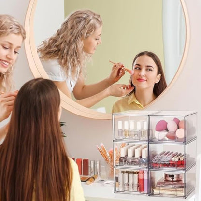 Vtopmart 4 Pack Clear Small Stackable Storage Drawers, Acrylic Bathroom Makeup Organiser, Plastic Storage Box For Vanity, Under Sink, Kitchen Cupboard, Pantry, Home Organization