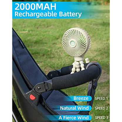Buggy Fan Travel Holiday Essentials for Baby Toddler, Pushchair Cooling, Pram Fan Clip On Battery Rechargeable Personal Fan for Pram Accessories Stroller Pushchairs Crib Bed Treadmill Car Seat Cot