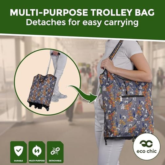 Eco Chic Lightweight Collapsible Shopping Trolley with Detachable Grocery Tote Bag (Bumble Bee Blue)