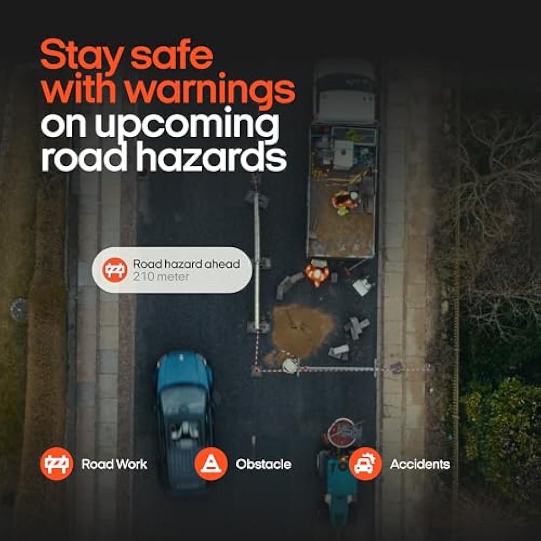 OOONO CO-Driver NO1: Warns of speed controls and dangers in road traffic in real time - automatically active after connecting to smartphone via Bluetooth