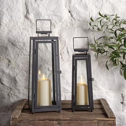 Lights4fun Set of 2 Outdoor Garden Solar Powered Black Metal Decorative TruGlow® LED Candle Lanterns Lights IP44 Waterproof