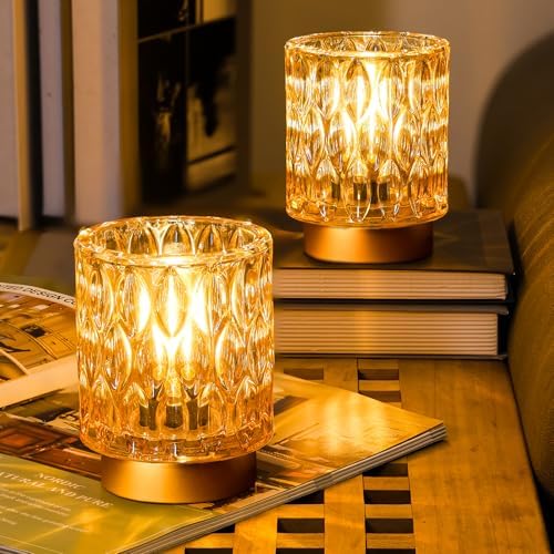 Premier Battery Operated Lamp, Bedside Lamps Set of 2 Timer, Cordless Table Lamp, Mini Battery Operated Lights, Decorative Table Lamps for Bedroom Living Room, Amber [Energy Class E]