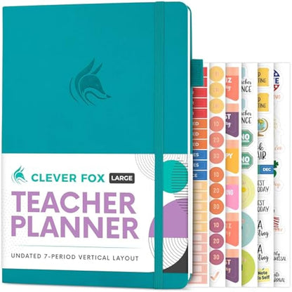 Clever Fox Teacher Planner – School Year Planner with Calendars & Lesson Plans – Teacher Plan Book for Classroom & Homeschool Organization - Undated, 18x25cm, Hardcover (Turquoise)