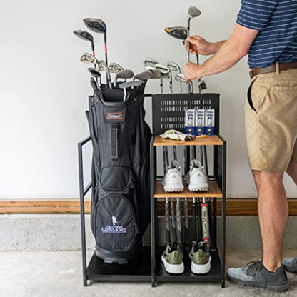 Teal Triangle Freestanding Golf Club Organizer, Stylish Heavy Duty Garage Storage Floor Stand, Holds Golf Bags Shoes Clubs Balls and More