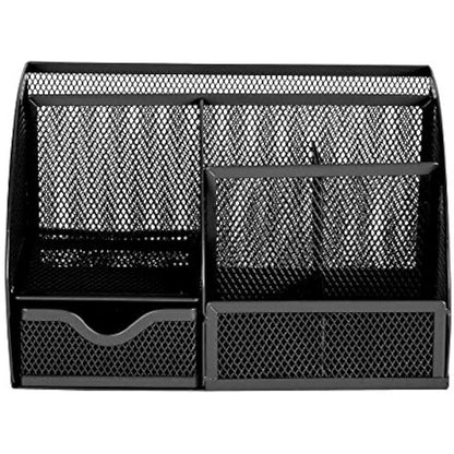 EXERZ Desk Organiser/Mesh Desk Tidy Caddy/Pencil Holder Multifunctional with 7 Compartments- Black