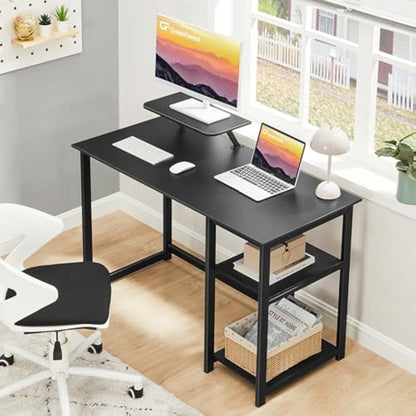 GreenForest Computer Desk with Monitor Stand,120cm Black Desk with Reversible Storage Shelves Modern PC Gaming Home Office Desk for Small Spaces,Black