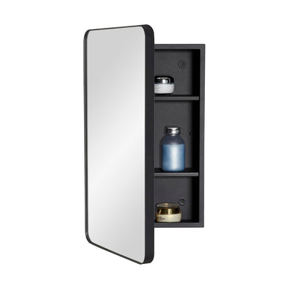 Fundin Bathroom Mirror Cabinet with Storage – Metal Framed Round Corner Door, Adjustable Shelves, Matte Black, Surface Mount Wall Mounted - 30 x 55 cm