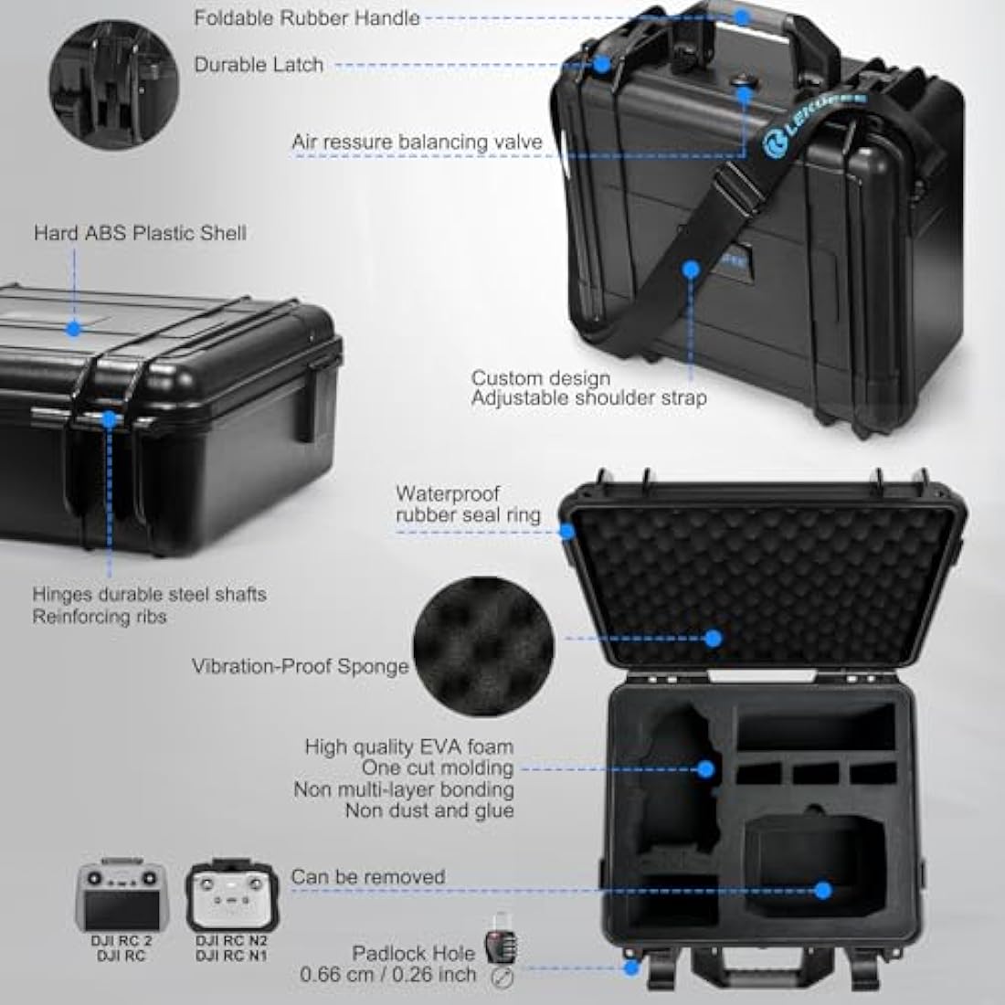 LEKUFEE Waterproof Hard Carrying Case for DJI Mini 4 Pro/3 Pro/3 Drone, DJI RC 2, RC N3/N2/N1 Remote Controller and Accessories (Case Only)