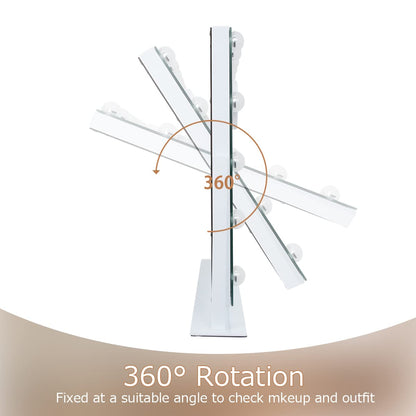 HANSONG Hollywood Vanity Mirror with Lights 360 Degree Rotation Dressing Table Mirror with 15 LED Bulbs and 10X Magnification Touch Screen Large