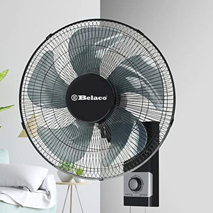 Belaco Wall Fan 16 Inch Wall Mounted 3 Speed Mode Oscillation Fan Tilt Head Easy Install High Airflow 55w Cooler for Summer, Black/Silver