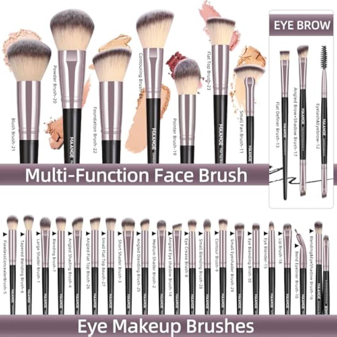 MAANGE Makeup Brushes, 51 Pcs Makeup Tool Set Multi-functional Makeup Brush Set Foundation Powder Blush Concealers Eyeshadows Make up Brushes(Black Gold)