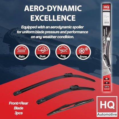 HQ Automotive Wiper Blades for Ford Focus Mk3 Turnier Estate (2011-2018) Front Rear Kit, Adr82-824|Hq12E