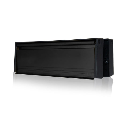 Xfort MailPlate 12" Letterplate Matt Black, Premium Draught Proof Postal Letterbox, Telescopic Sleeved Letter Box For Wooden, Composite And uPVC