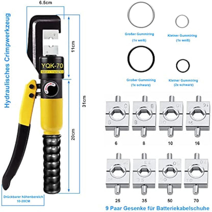 Solsop Hydraulic Crimping Tool Crimper Pliers - 9 Sets of Crimping Shapes 4-70 mm² for Copper Aluminium Cable Lugs