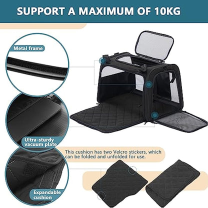 Petsfit Pet Carrier Large Cat Carrier Soft Sided, Dog Carriers with Expandable mat and Quadrangle Oxford Fabric Lightweight Pet Carrier Bag for Cat and Small Dogs，Black