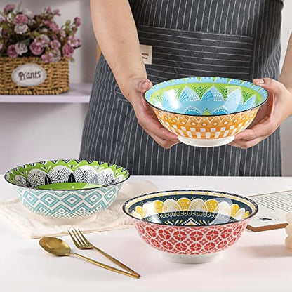 Ramen Bowl Set Pho Bowls- Porcelain Noodle Bowl Sets for Kitchen 35 oz - Colorful Ceramic Bowls for Serving Cereal | Miso Soup | Salad | Pasta | Noodles- Microwavable and Dishwasher Safe - Set of 3