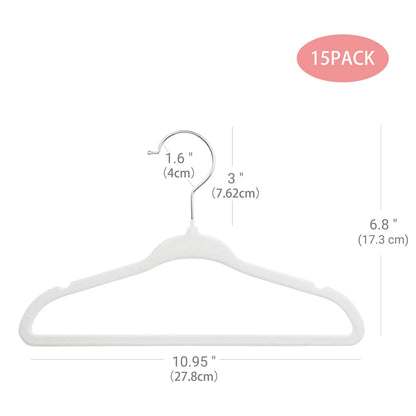 ManGotree 11" Baby Velvet Hangers Non-Slip Kids Hangers 15 Pack White