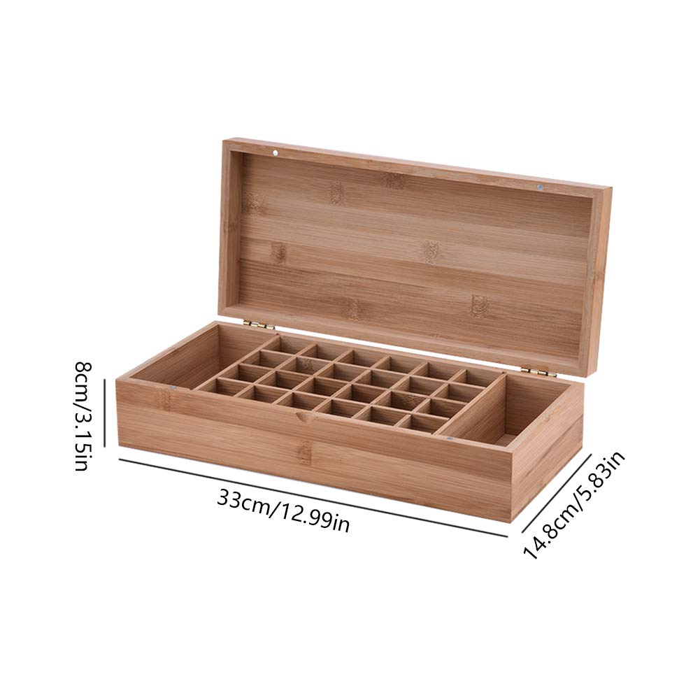 RoseFlower Bamboo Essential Oil Storage Box Home Fragrance Carrier Case, Holds 26 Bottles for 5, 10, 15ml