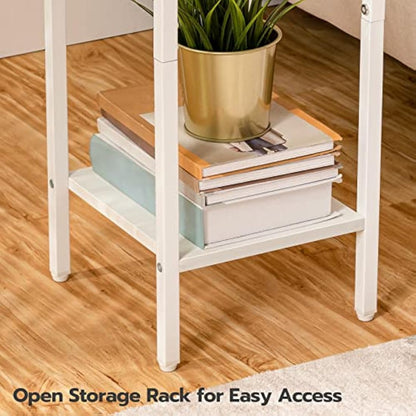 HOOBRO Slim Bedside Tables with Drawer, Small Side Table with Metal Frame, Tall Telephone Table for Small Spaces, Narrow Nightstand, Sturdy, White EWT771BZ01