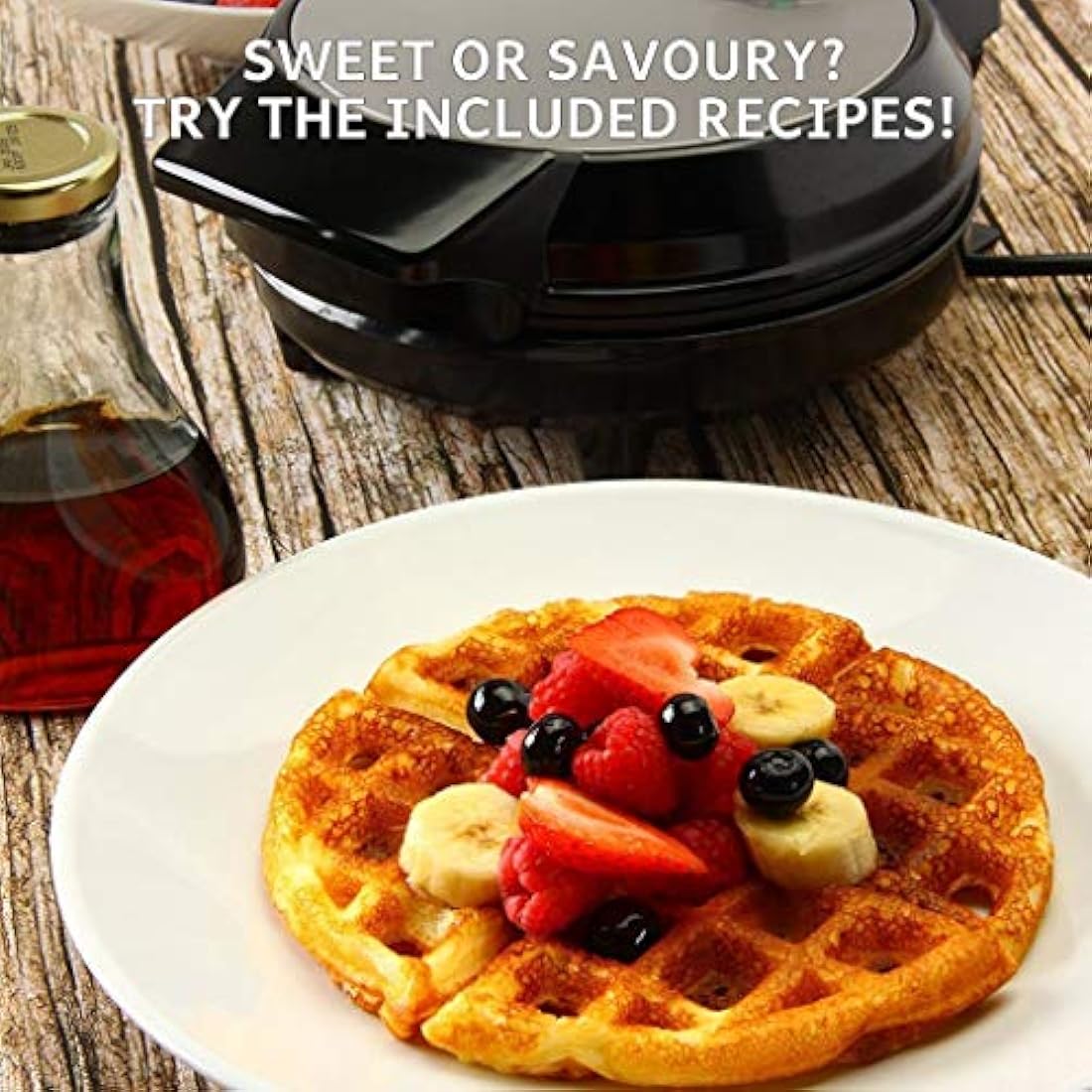 Global Gourmet - FULL SIZE American Waffle Maker Iron Machine 700W I Electric I Stainless Steel Mould I Non-Stick Coating I Recipes I Deep Cooking Plates I Adjustable Temperature Control - Black