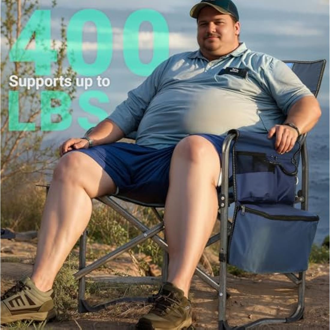 OVERMONT Oversize Directors Camping Chairs for Adults - 180kg Heavy-Duty Folding Outdoor Chairs with Foldable Side Table & Cooler Bag for Outside Festival BBQ Beach Picnic Fish