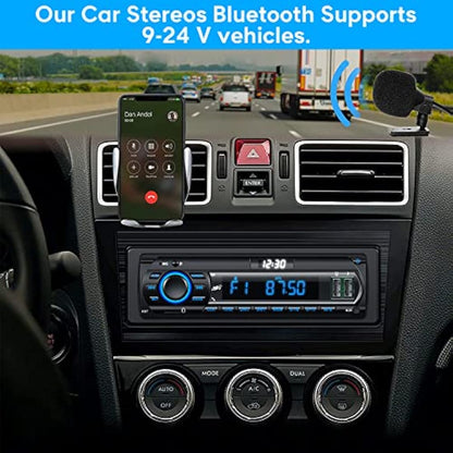 RDS Car Radio Bluetooth Hands-free, 9-24V Car Stereo Bluetooth 4 x 65W FM/AM Radio LCD Clock with 7 Colors Lighting, MP3 Player Supports 2 USB/AUX/SD