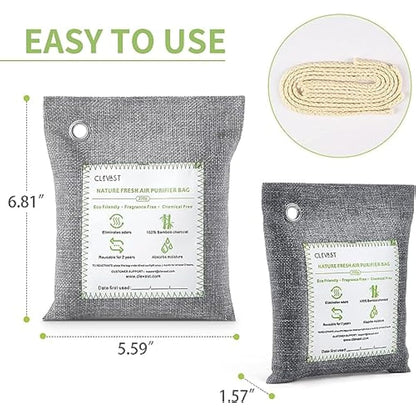 CLEVAST Bamboo Charcoal Air Purifying Bags (Large, 4×200g), Removes Odors and Moisture, Nature Fresh Air Purifier Bags, Odor Eliminator for Home, Car, Pets, Bathroom, Basement