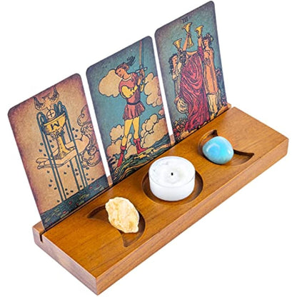 Curawood Tarot Card Holder Stand - Display Your Daily Affirmation Cards - Wooden Tarot Card Stand - Tarot Accessories - Tarot Board Altar Stand - Pagan & Wiccan Altar Supplies - Witchy Room Decor