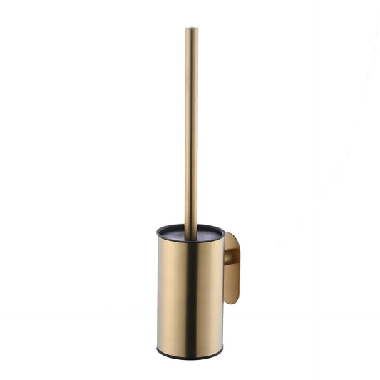 Stainless Steel Toilet Brush & Holder, Wall-Mounted,Self Adhesive, long handle,No Drilling,Heavy Duty Cleaner for Bathroom, brushed Gold