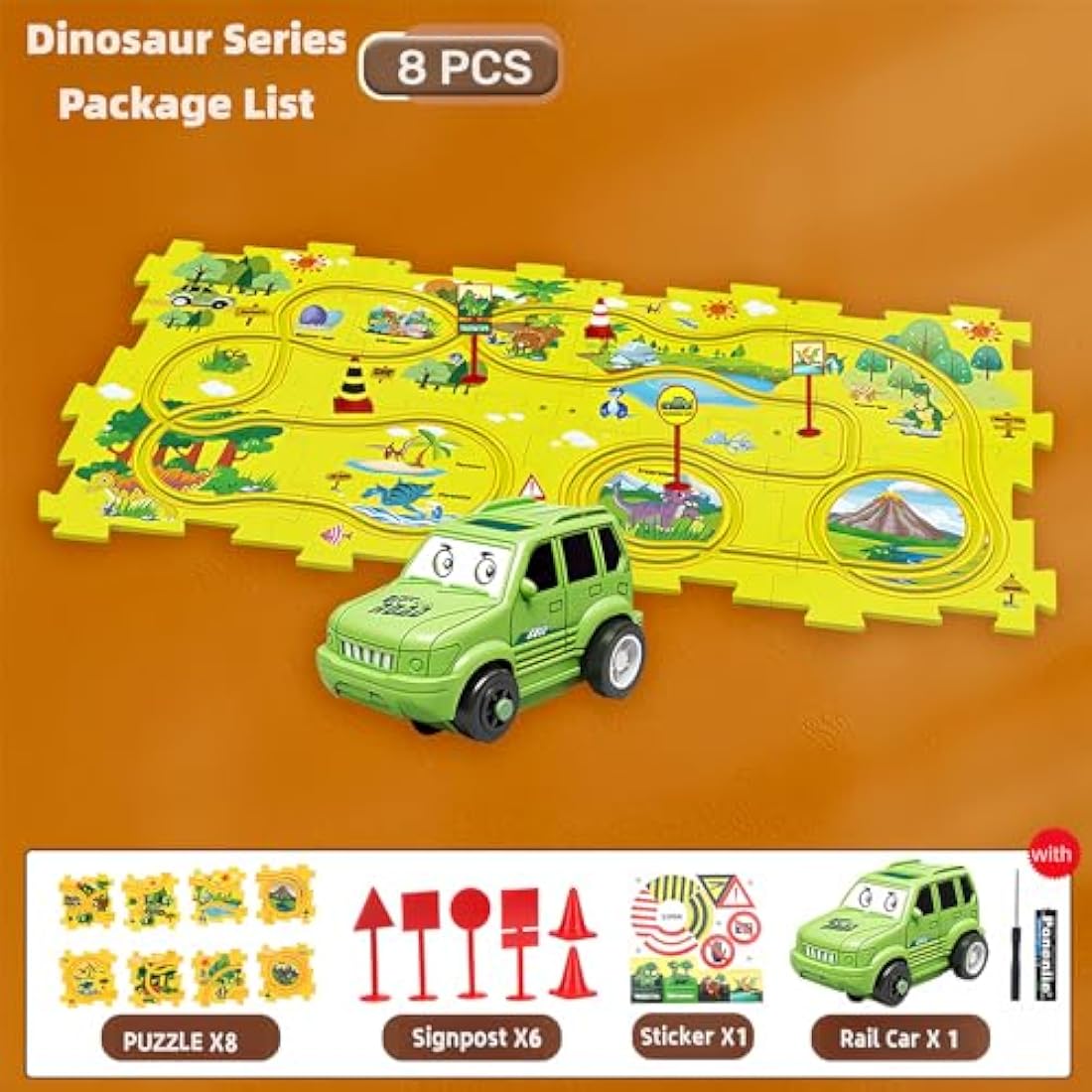 Puzzle Racer Kids Car Track Toy Car Set for Kids DIY 8PCS Puzzle Track Rail Route Educational Game Gift Toys for Children 2 3 4 5 6 Years