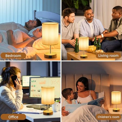 Aomeya Touch Bedside Table Lamp, Dimmable Touch Control Nightstand Lamps with USB-C＆USB-A Charging Ports,with White Fabric Shade for Bedroom Living Room Office,Dimmable Bulb Included