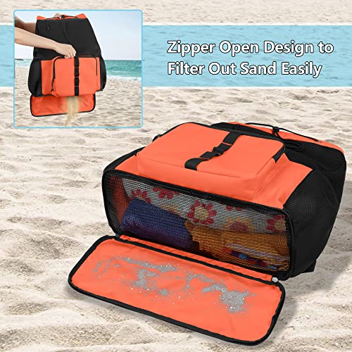 Fasrom Mesh Beach Backpack with Zipper Bottom, Sport Gym Backpack for Swimming, Beach, Pool and Travel(Patent Pending), Orange