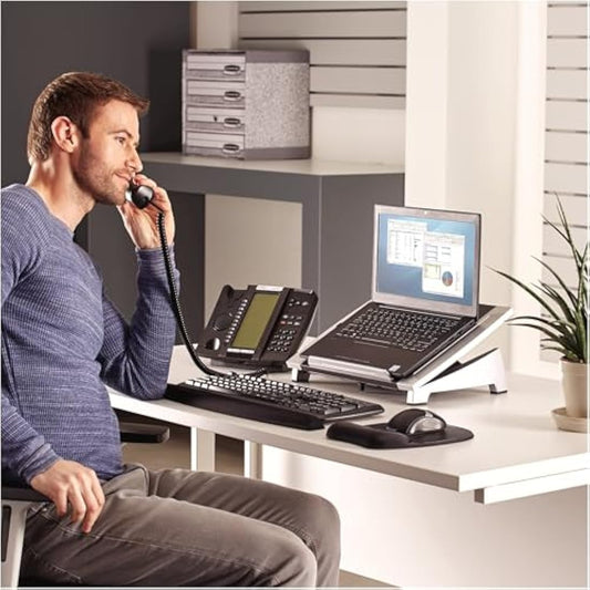 Fellowes Office Suites Laptop Stand for Desk 6 Height Adjustable Portable Laptop Riser for the Home and Office - Max Monitor Size 17", Max Weight 5KG - Black/Silver