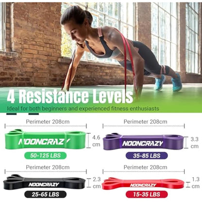 nooncrazy Resistance Bands Set, Pull Up Assistance Bands 4 Different Levels with Handles & Door Anchor & Training Poster, Gym Bands for Strength Training, Yoga, Muscle Toning for Men and Women