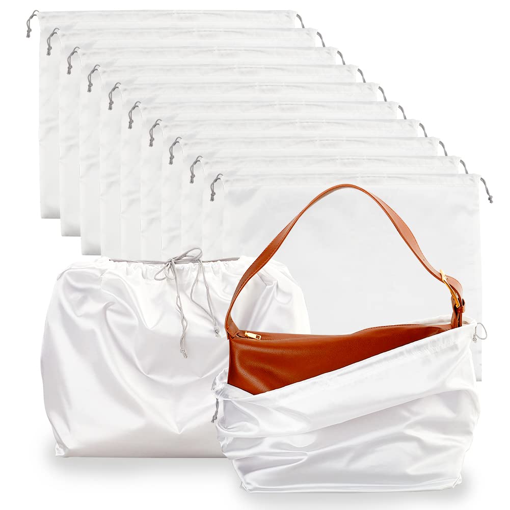 NBEADS 12 Pcs Drawstring Bag for Handbag, 40x51cm White Large Size Drawstring Storage Bags Big Imitation Silk Gift Jewelry Bags Travel Storage