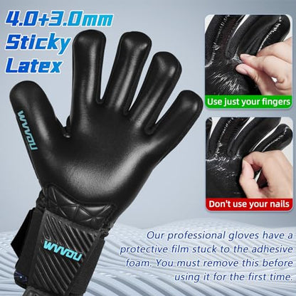 WVVOU Football Goalkeeper Gloves for Adults and Youth, High Performance with 5 Detachable Fingersave, Goalie Gloves with 4mm Sticky Latex Palm (Blue,