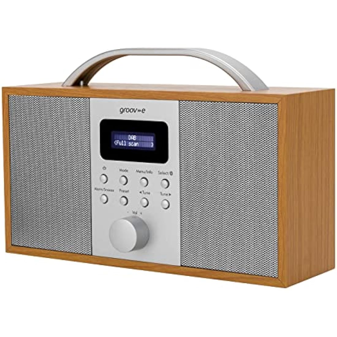 Groov-e Boston Wooden DAB & FM Digital Radio - Built-In Alarm Clock, Dynamic Range Control & Bluetooth Connectivity - LCD Display - Mains or Battery Operated - Portable Radio - 40 Preset Stations