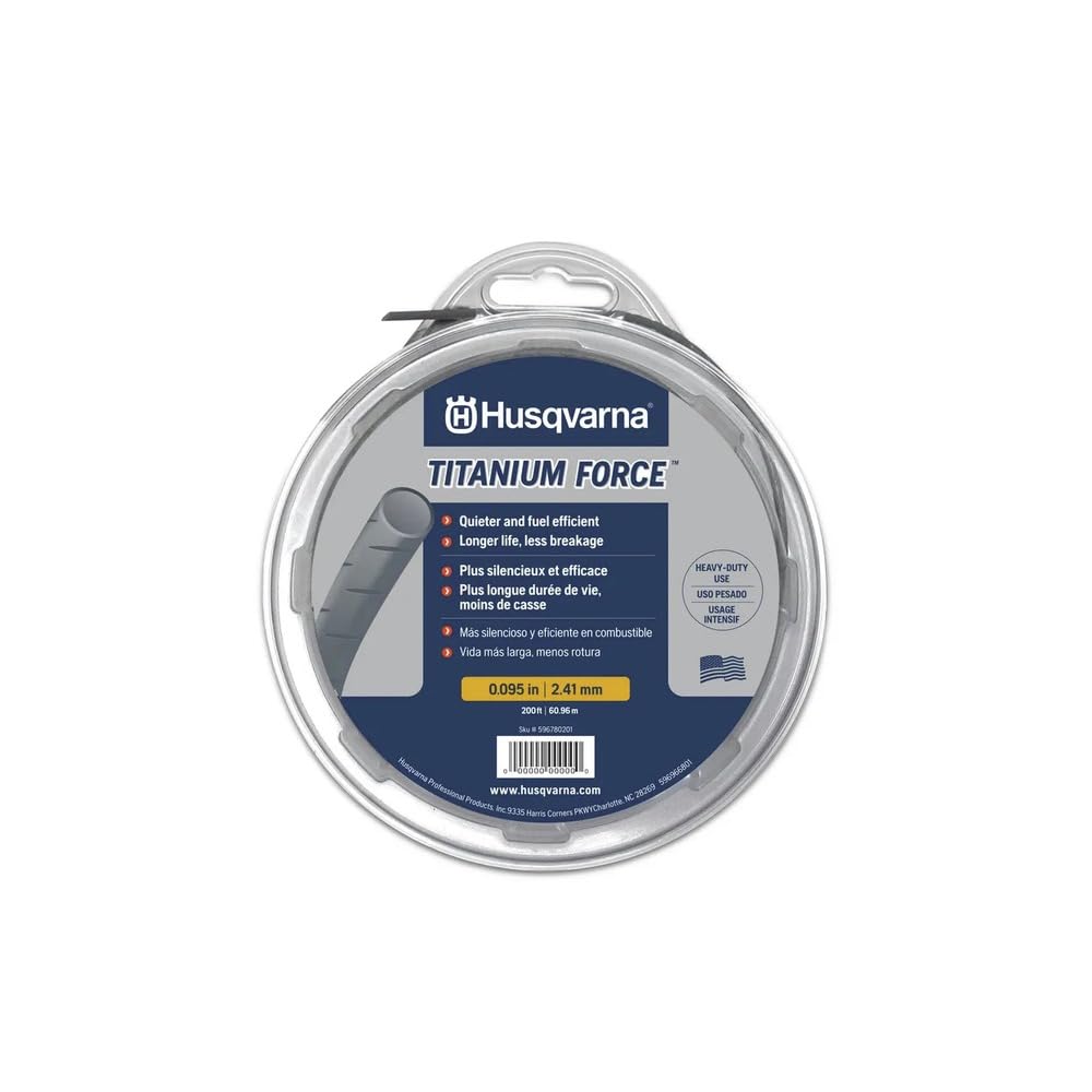 Husqvarna string trimmer line .095-Inch 840ft spool Titanium Force High efficiency Long life Faster acceleration 800 ft. x 0.095" Grey
