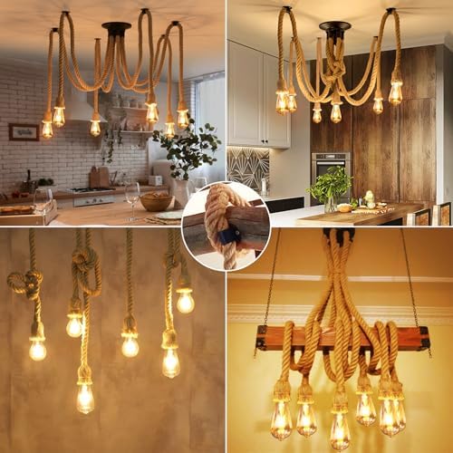 ANWIO 6 Heads Spider Light Chandelier,Pendant Lighting Ceiling,DIY Spider Rope Ceiling Lights,Bedroom Light Shades,Industrial Hanging Ceiling Lights,Hanging Light Fitting,Loft Lighting（1PCS）